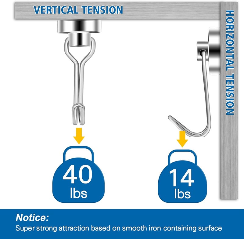 E BAVITE BAVITE E Swivel Swing Magnetic Hooks New Upgraded, 40LB(8pack) Refrigerator Magnet Hook,Strong Neodymium Magnets, Perfect for Refrigerator and Other Surfaces,62mm(2.44In) in Length - Image 3